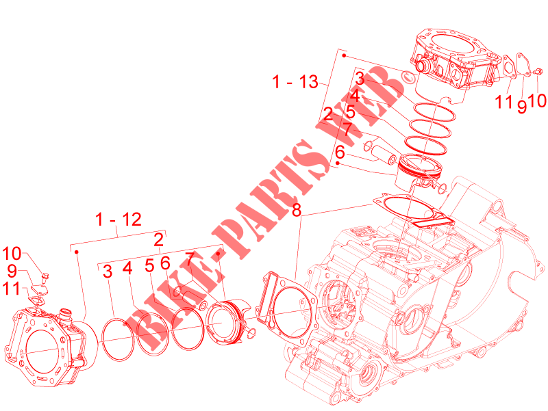 Gruppo cilindro pistone spinotto per Aprilia SRV 4T 8V E3 2013